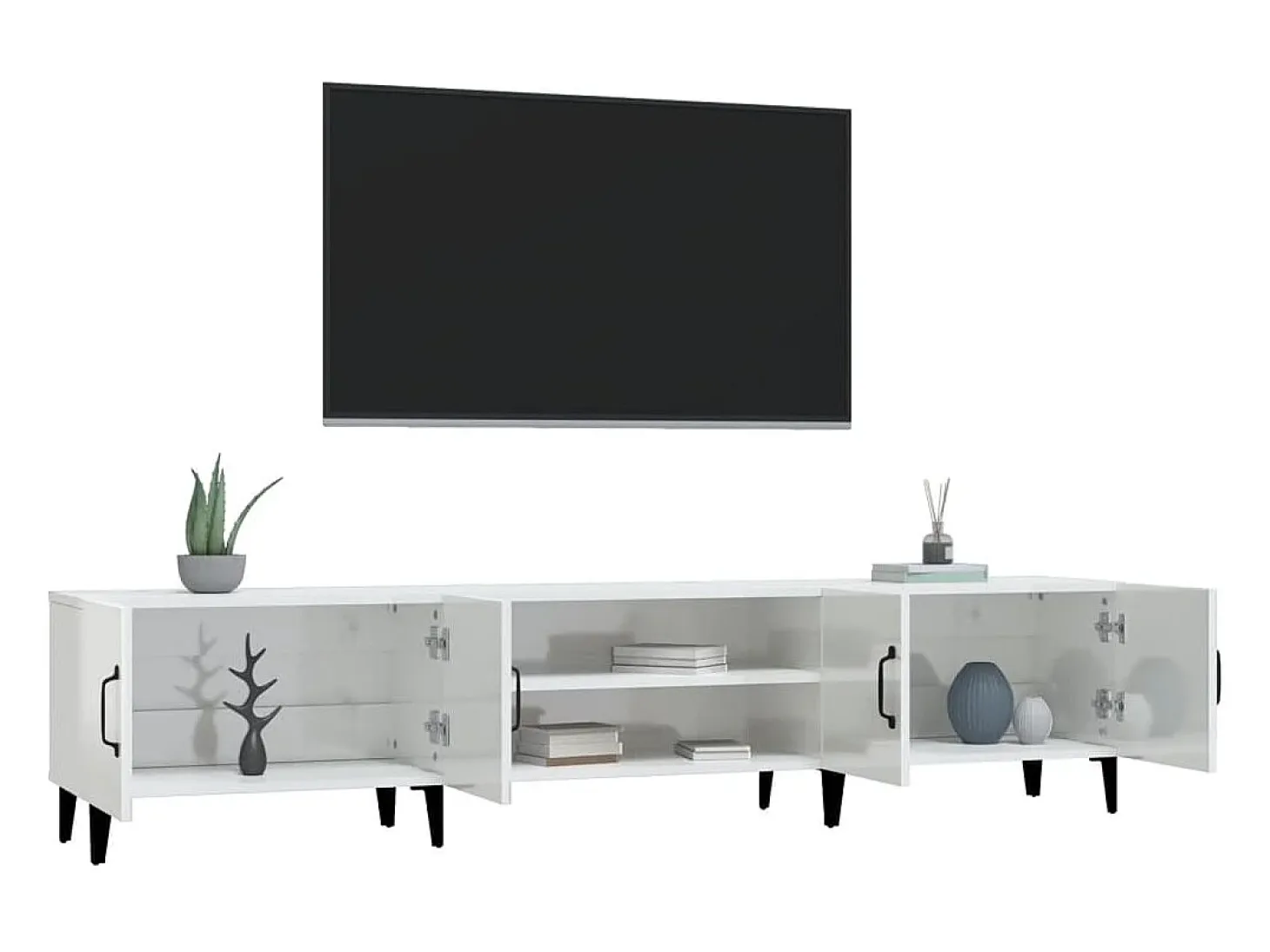 Odette Mueble de TV madera contrachapada blanco brillo 180x31,5x40 cm