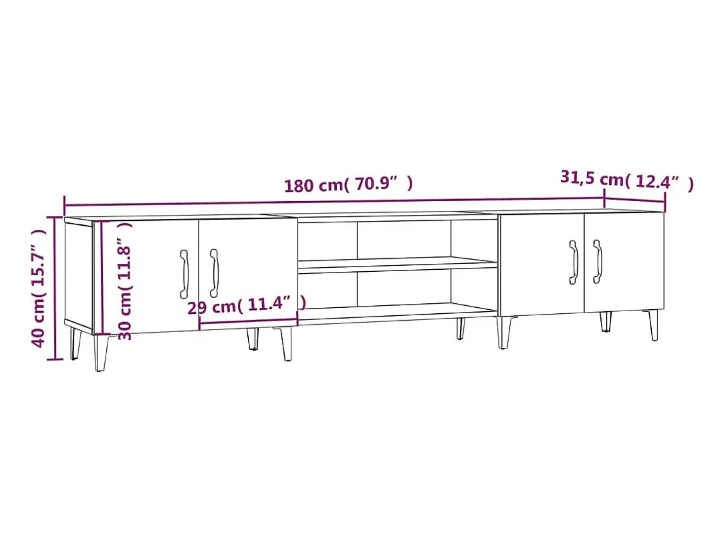 Odette Mueble de TV madera contrachapada blanco brillo 180x31,5x40 cm