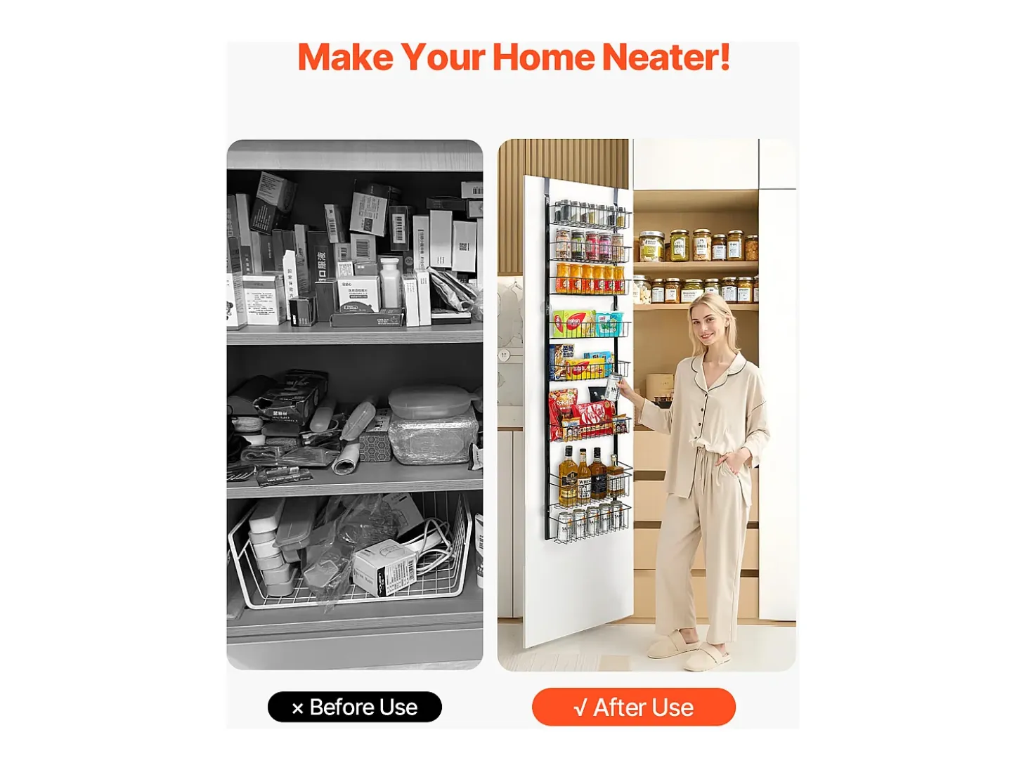 Organizador de Despensa SucceBuy, con Estantes Colgantes de 8 Niveles, Negro, para Cocina, Despensa, Salón