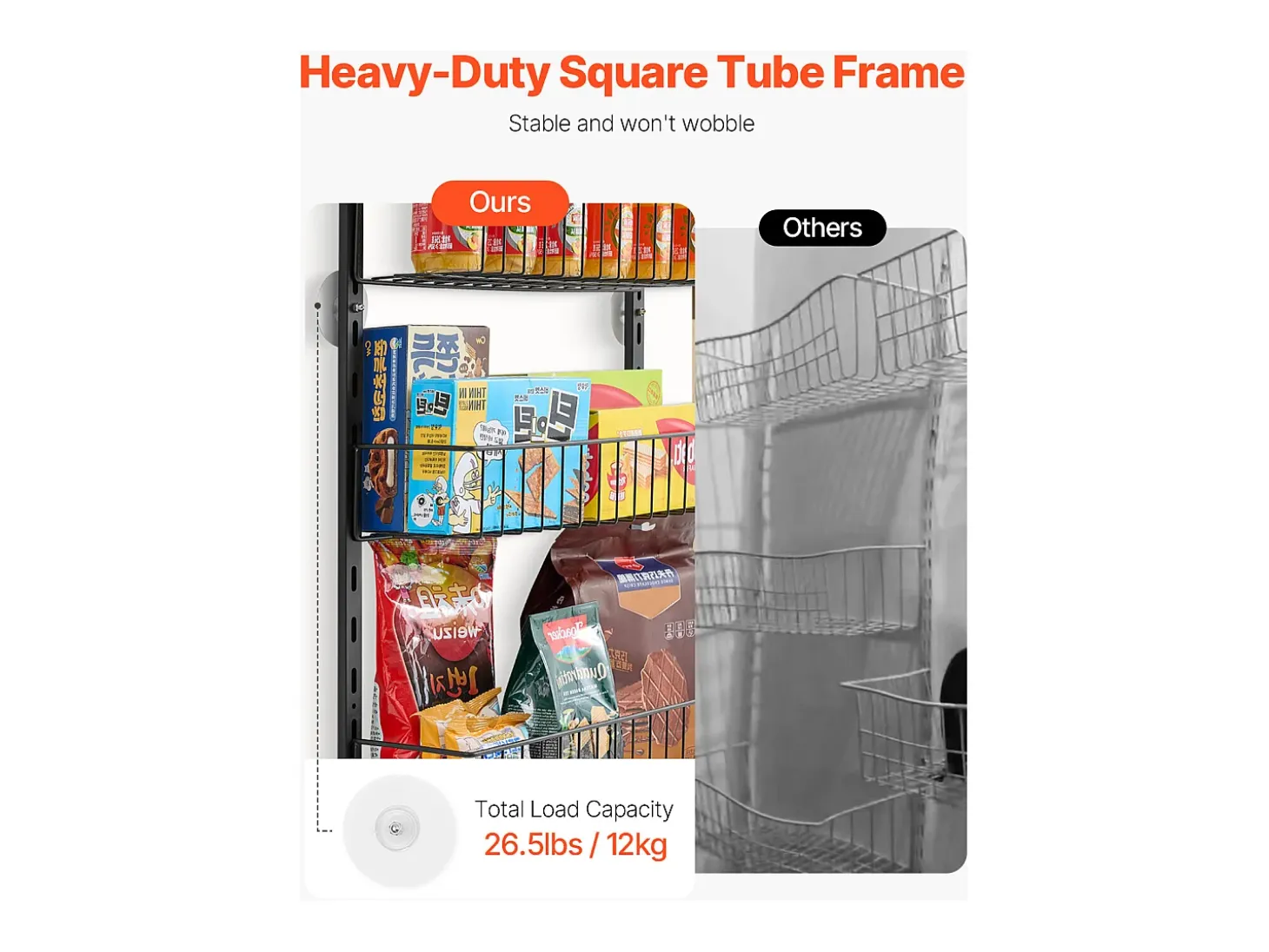 Organizador de Despensa SucceBuy, con Estantes Colgantes de 8 Niveles, Negro, para Cocina, Despensa, Salón