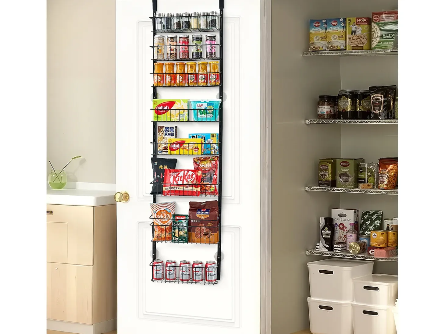 Organizador de Despensa SucceBuy, con Estantes Colgantes de 8 Niveles, Negro, para Cocina, Despensa, Salón
