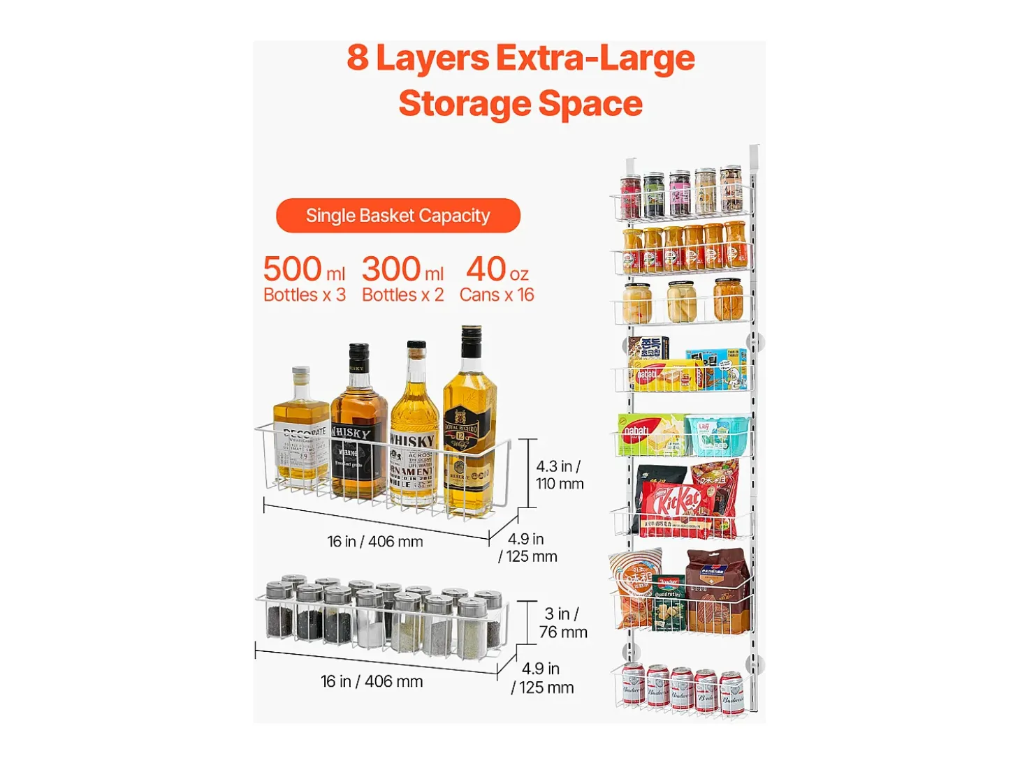 Organizador de Despensa SucceBuy, con Estantes Colgantes de 8 Niveles, para Cocina, Despensa, Salón