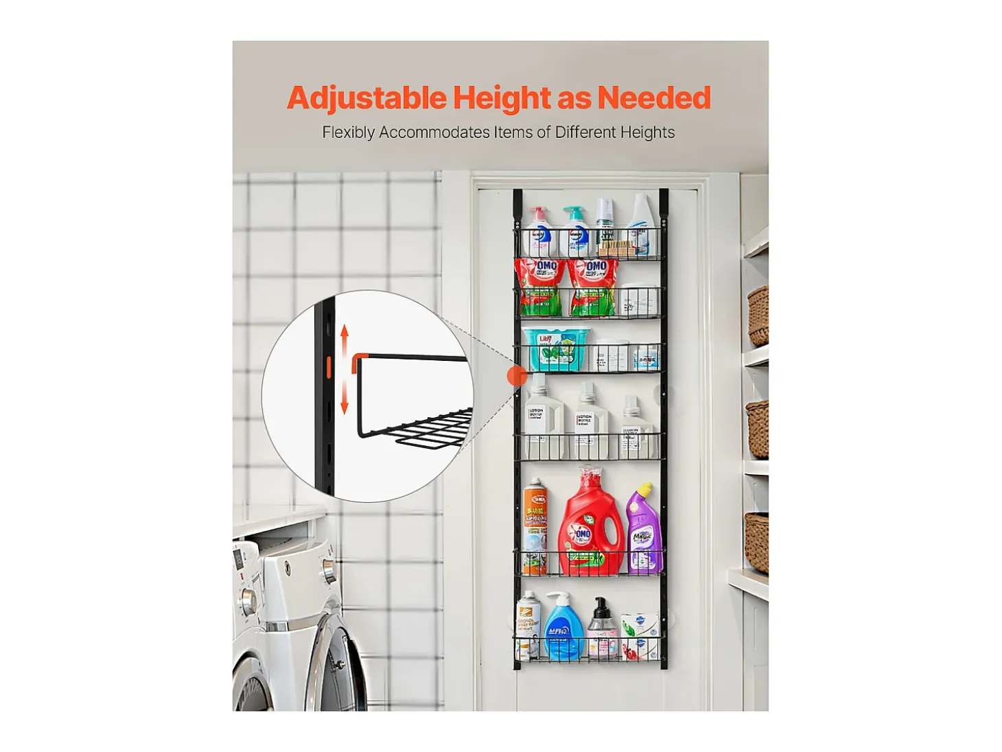 Organizador de Despensa SucceBuy, con Estantes Colgantes de 6 Niveles, Negro, para Cocina, Despensa, Salón