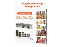 Organizador de Despensa SucceBuy, con Estantes Colgantes de 6 Niveles, Negro, para Cocina, Despensa, Salón