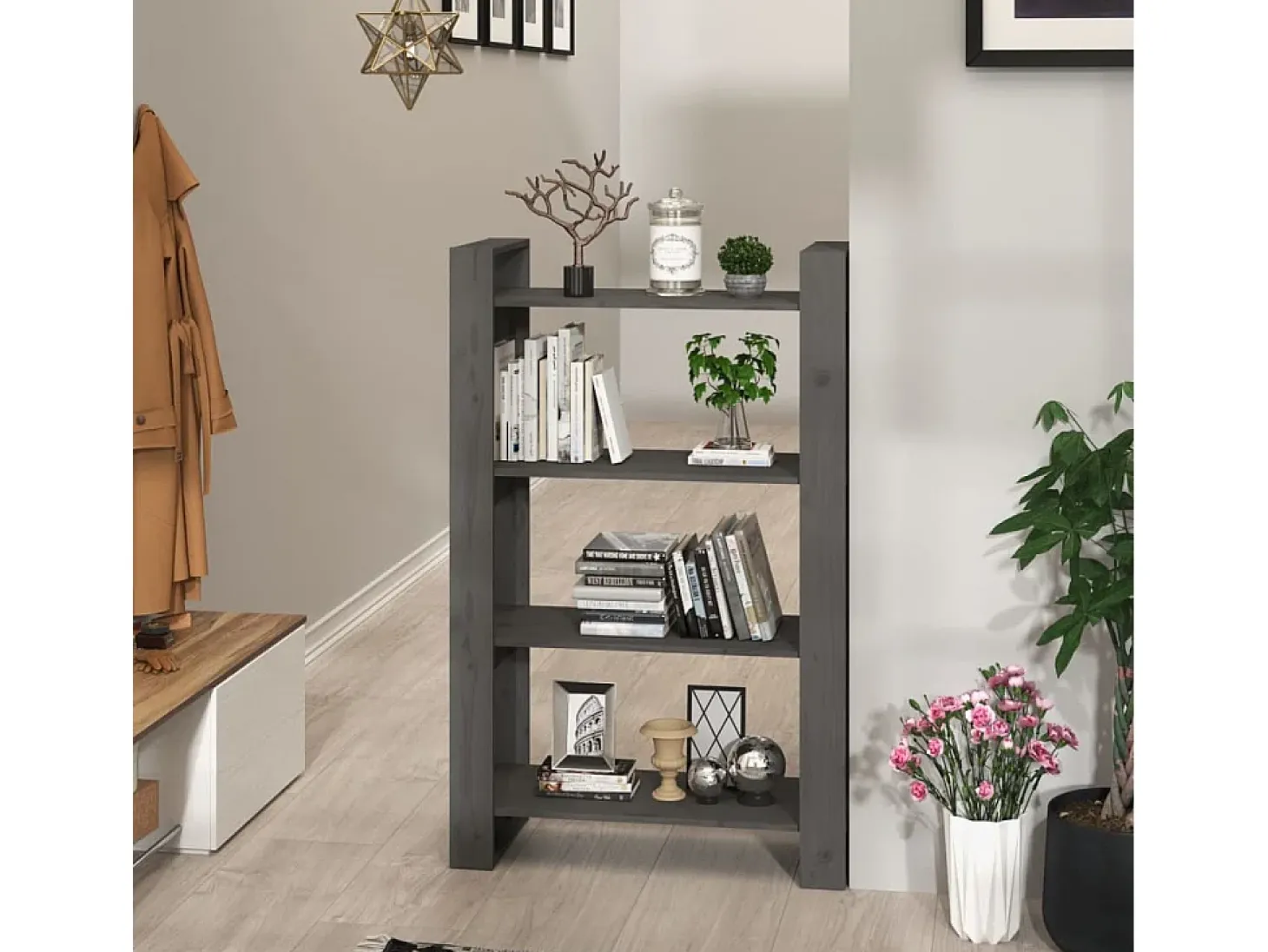 Orven Estantería/divisor de espacios madera de pino gris 80x35x125 cm