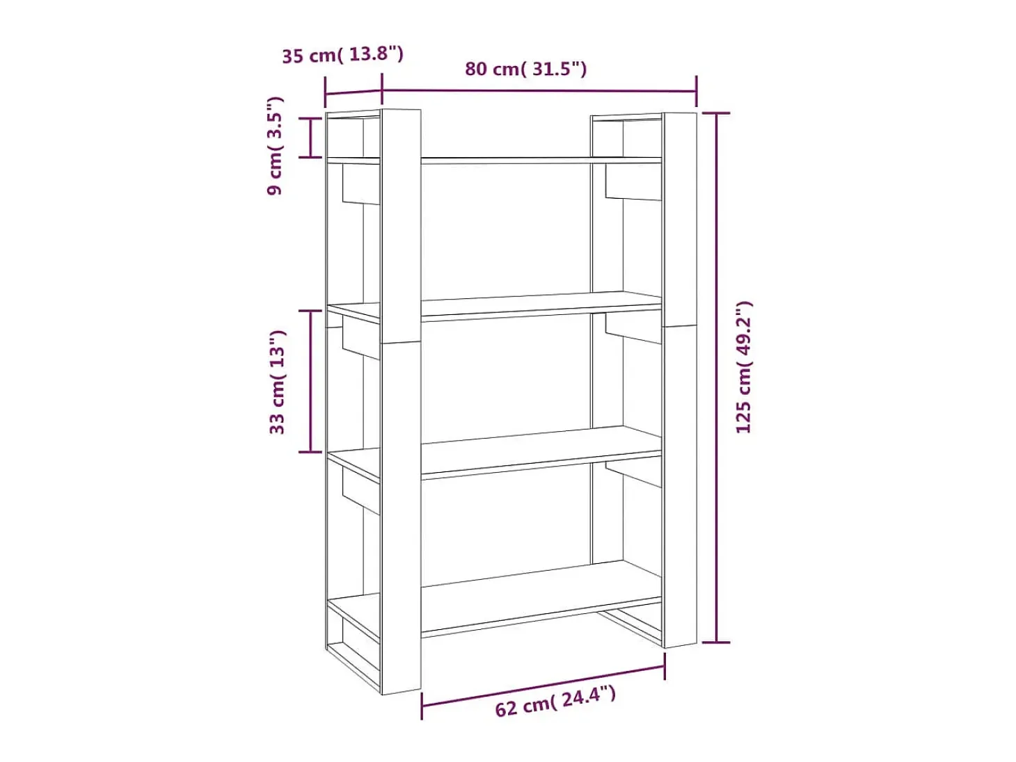 Orven Estantería/divisor de espacios madera de pino gris 80x35x125 cm
