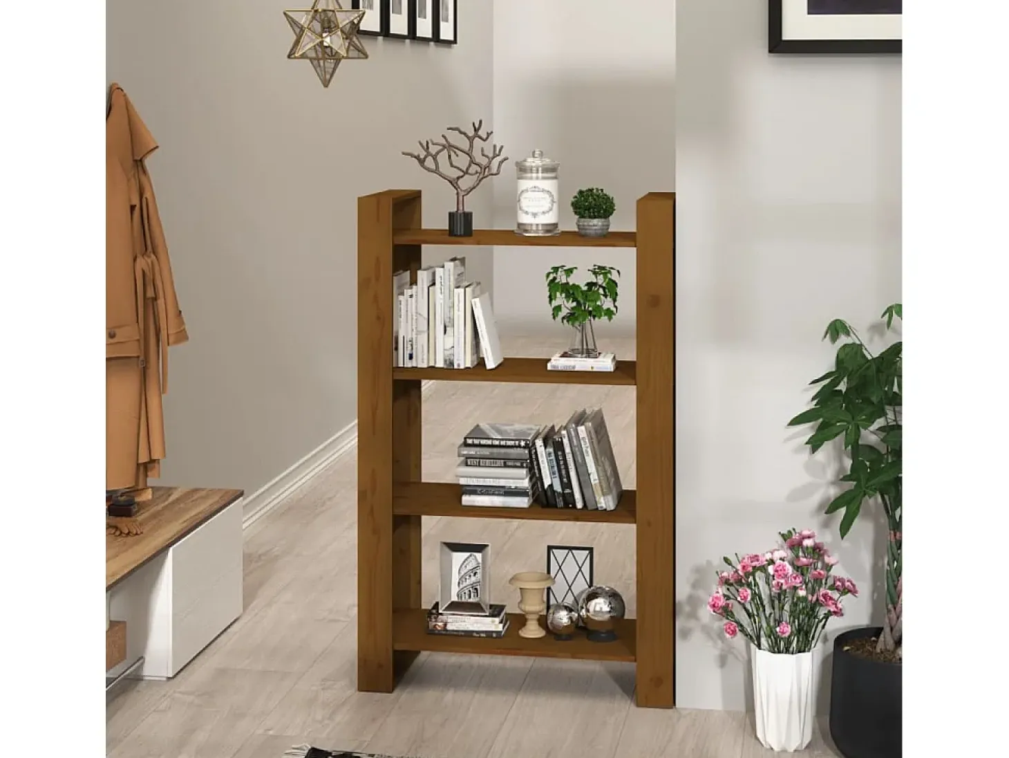 Orven Estantería/divisor espacios madera pino marrón miel 80x35x125cm