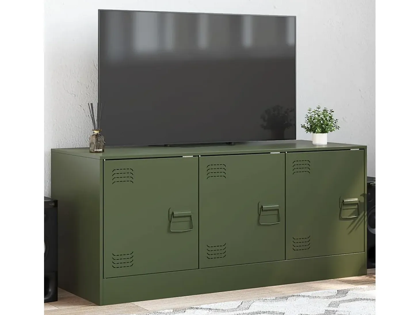 Ovdir Mueble de TV de acero verde oliva 99x39x44 cm