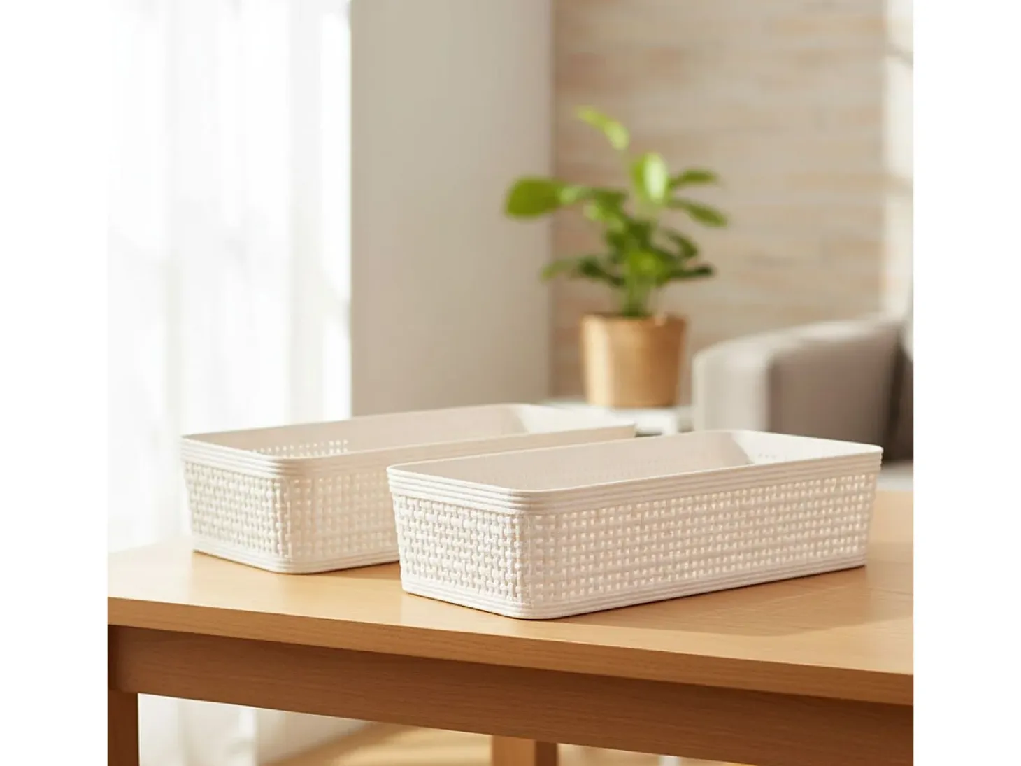 Pack de 2 cestas organizativas beige 6x13x25 cm