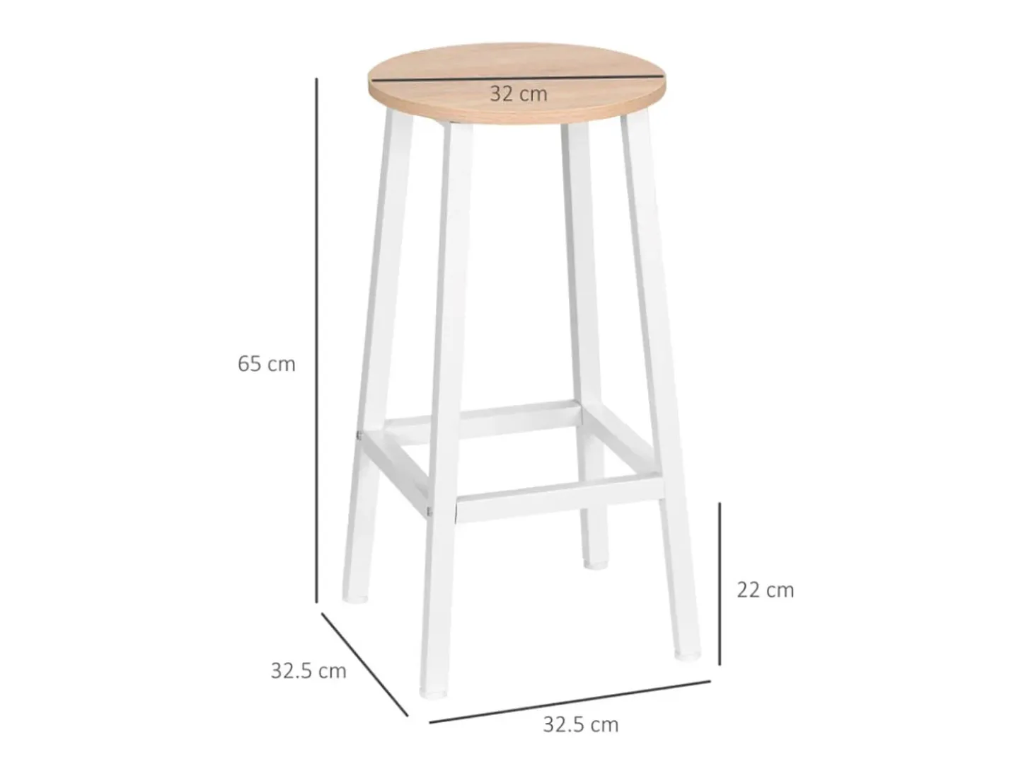 Pack de 2 taburetes altos de cocina Homcom blanco/natural 65x32,5x32,5 cm
