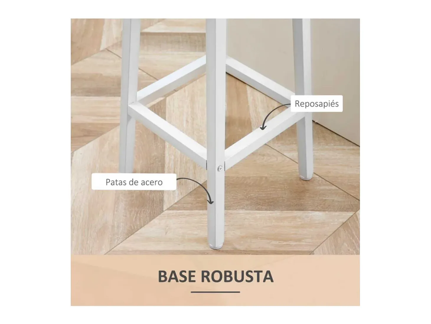 Pack de 2 taburetes altos de cocina Homcom blanco/natural 65x32,5x32,5 cm