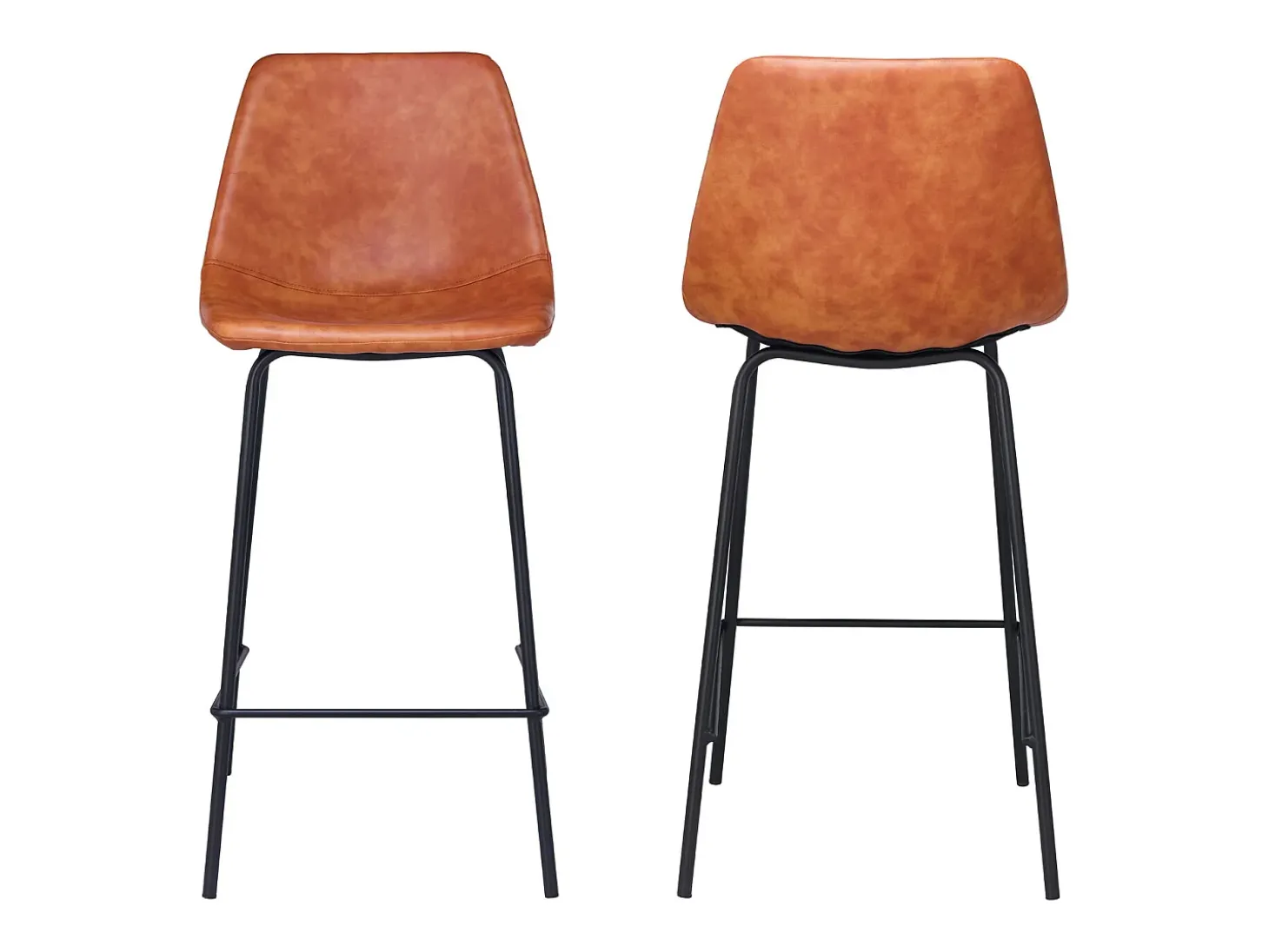 Pack de 2 taburetes de bar vintage LUCIEN naranja cognac Altura del asiento 65cm