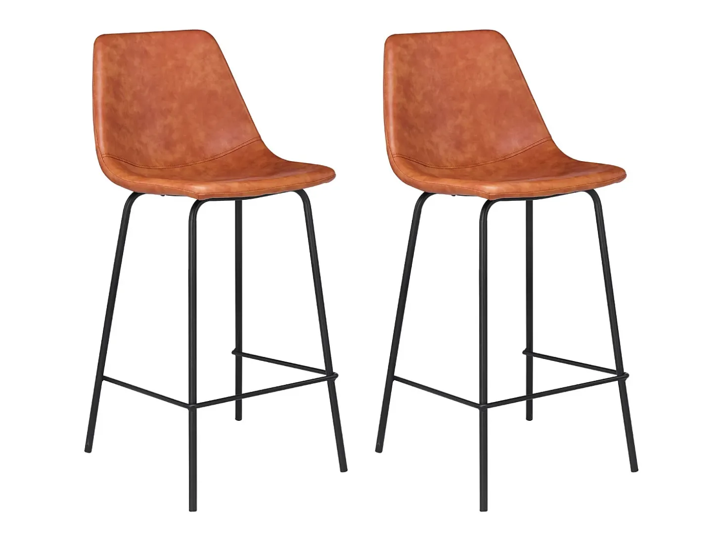 Pack de 2 taburetes de bar vintage LUCIEN naranja cognac Altura del asiento 65cm