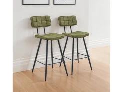 Pack de 2 taburetes de bar FERNAND de polipiel verde - HAPPY GARDEN