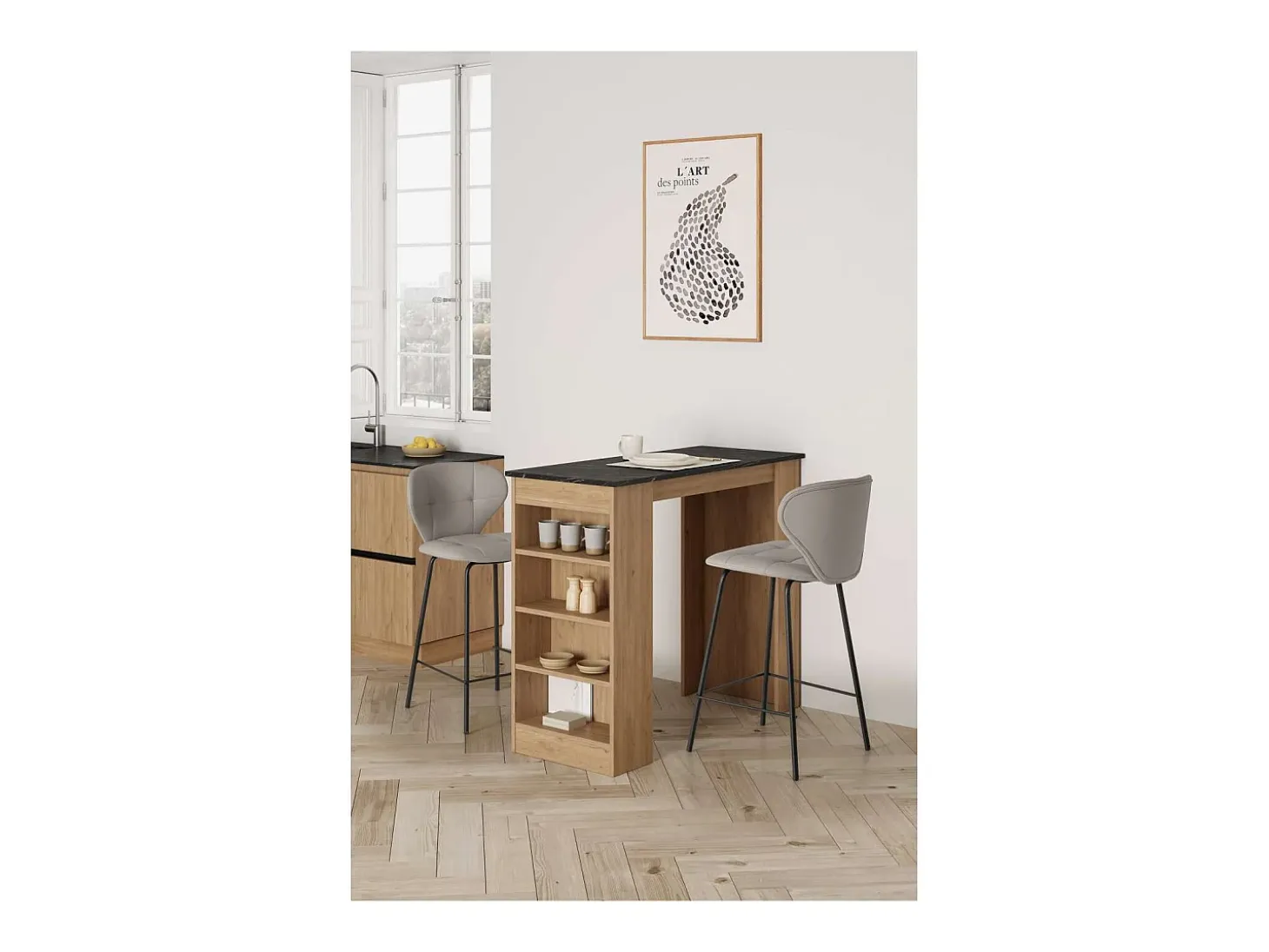Pack de 2 taburetes modelo Fauna tapizado en polipiel beige, 94cm(alto) 45cm(ancho) 52cm (
