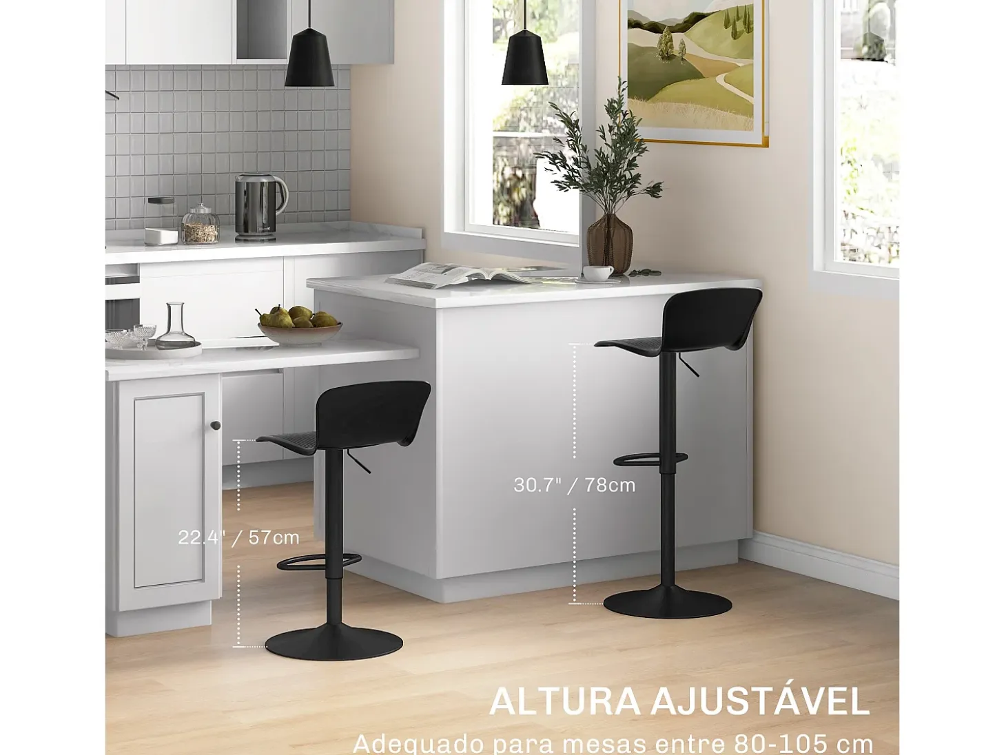 Pack de 2 taburetes Tutu Homcom altura ajustable giratorios negro 16,5-97,5x38,5x40 cm