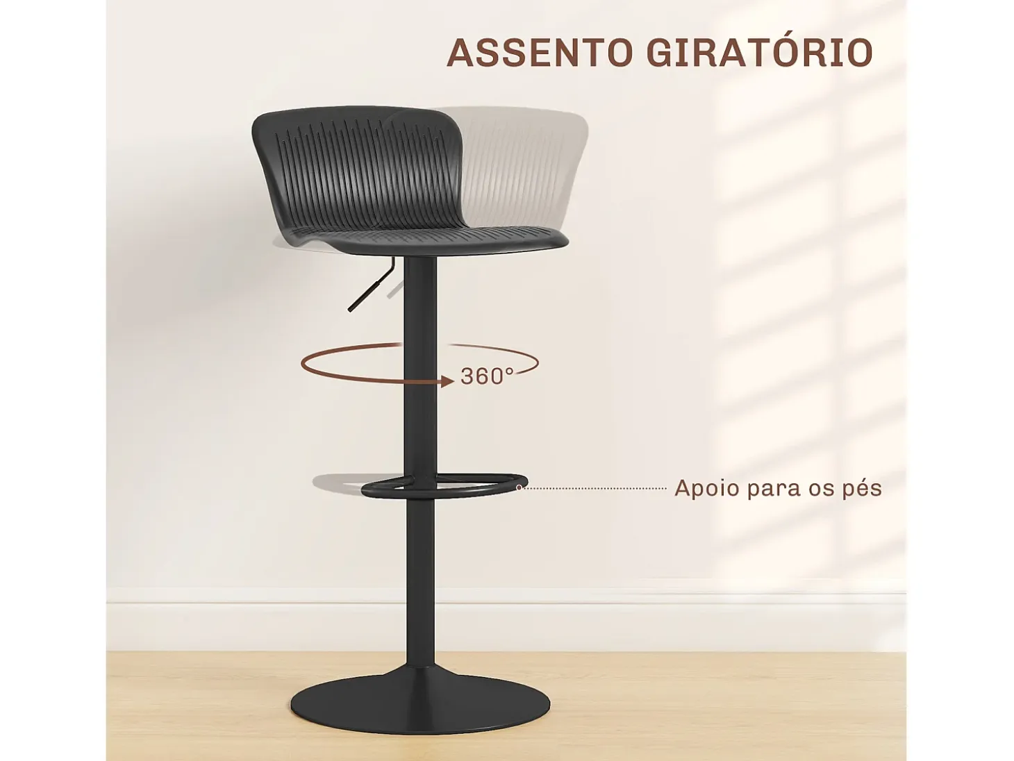 Pack de 2 taburetes Tutu Homcom altura ajustable giratorios negro 16,5-97,5x38,5x40 cm