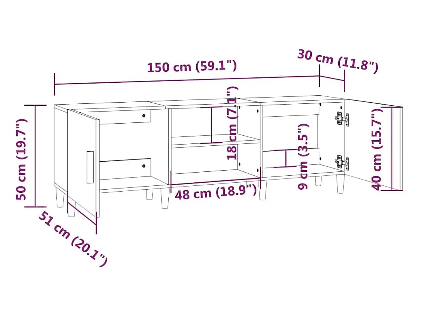Padborg Mueble de TV madera contrachapada gris hormigón 150x30x50 cm