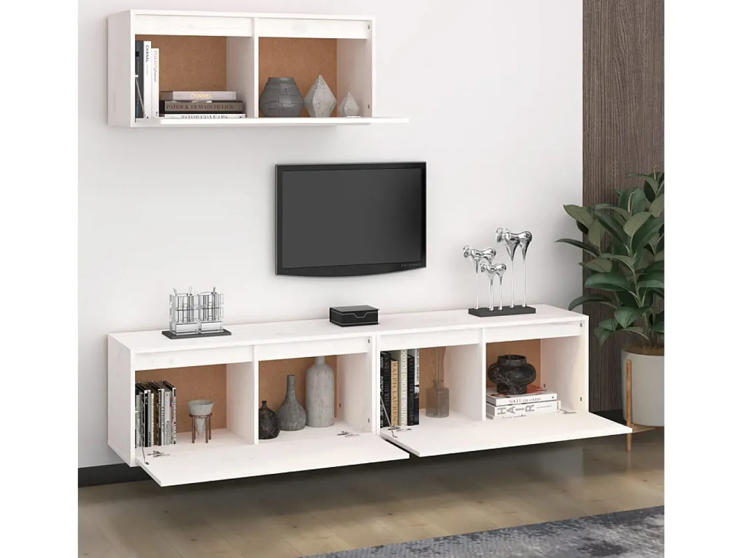 Palermo Muebles para TV 3 piezas madera maciza de pino blanco