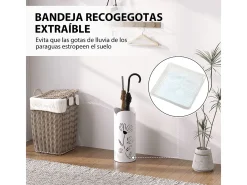 Paragüero Gisel Homcom 4 ganchos con bandeja de goteo blanco 41x17x17 cm
