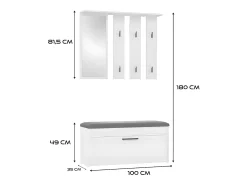PARMI - Guardarropa de entrada - Mueble de entrada con banco y espejo - Perchero de pared