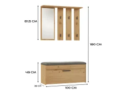 PARMI - Guardarropa de entrada - Mueble de entrada con banco y espejo - Perchero de pared