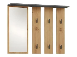 PARMI - Perchero de pared con espejo - Perchero de pared - 100x15x81,5 cm - 6 ganchos - Mueble de recibidor - Roble&Gris
