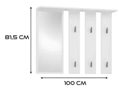PARMI - Perchero de pared con espejo - Perchero de pared - 100x15x81,5 cm - 6 ganchos - Mueble de entrada