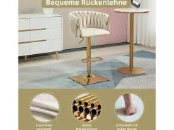 2Pcs Taburetes de bar en terciopelo - altura ajustable - giratorio 360° - con reposapiés - 53x51x87/105cm - Beige