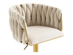2Pcs Taburetes de bar en terciopelo - altura ajustable - giratorio 360° - con reposapiés - 53x51x87/105cm - Beige