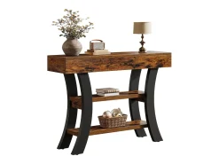 Pequeña mesa de consola de 105 cm para la entrada, mesa de salón rústica de 3 niveles