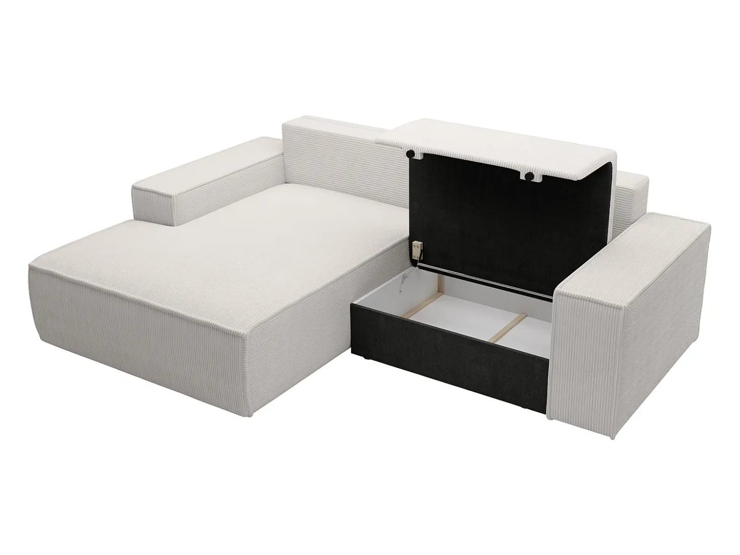 Pequeño Sofá cama rinconera izquierda de pana color beige AMELIA