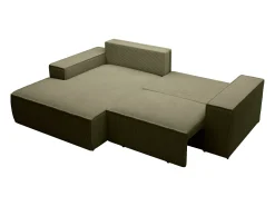 Pequeño sofá rinconera izquierda de 3 plazas convertible de pana verde caqui AMELIA