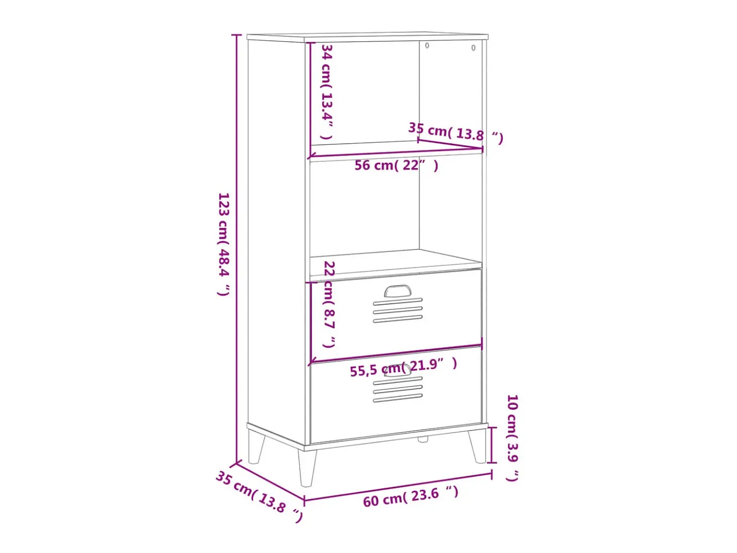Peralyn Librería VIKEN madera de ingeniería gris antracita 60x35x123 cm