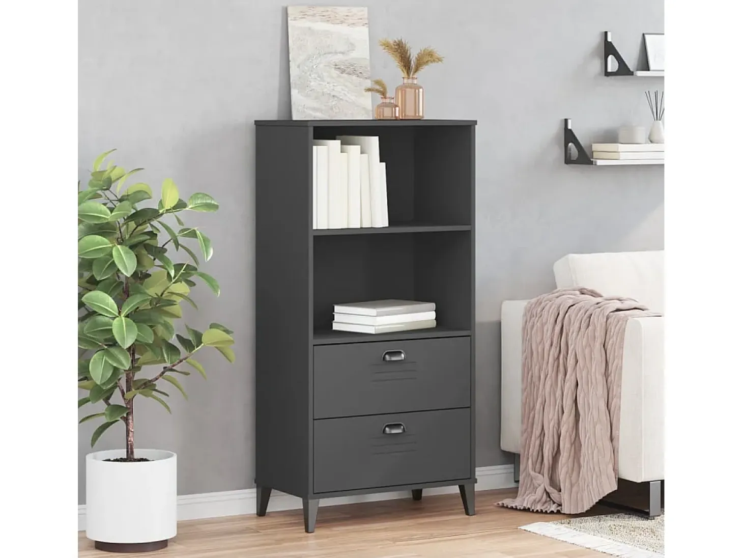 Peralyn Librería VIKEN madera de ingeniería gris antracita 60x35x123 cm