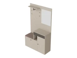 Perchero beige con espejo - Armario 1 cajón y 2 puertas - con cojines y ganchos
