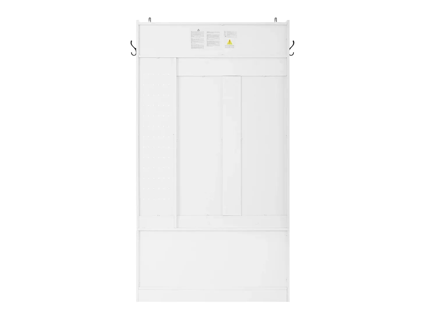 Perchero blanco con 1 puerta, 4 compartimentos abiertos y 6 ganchos