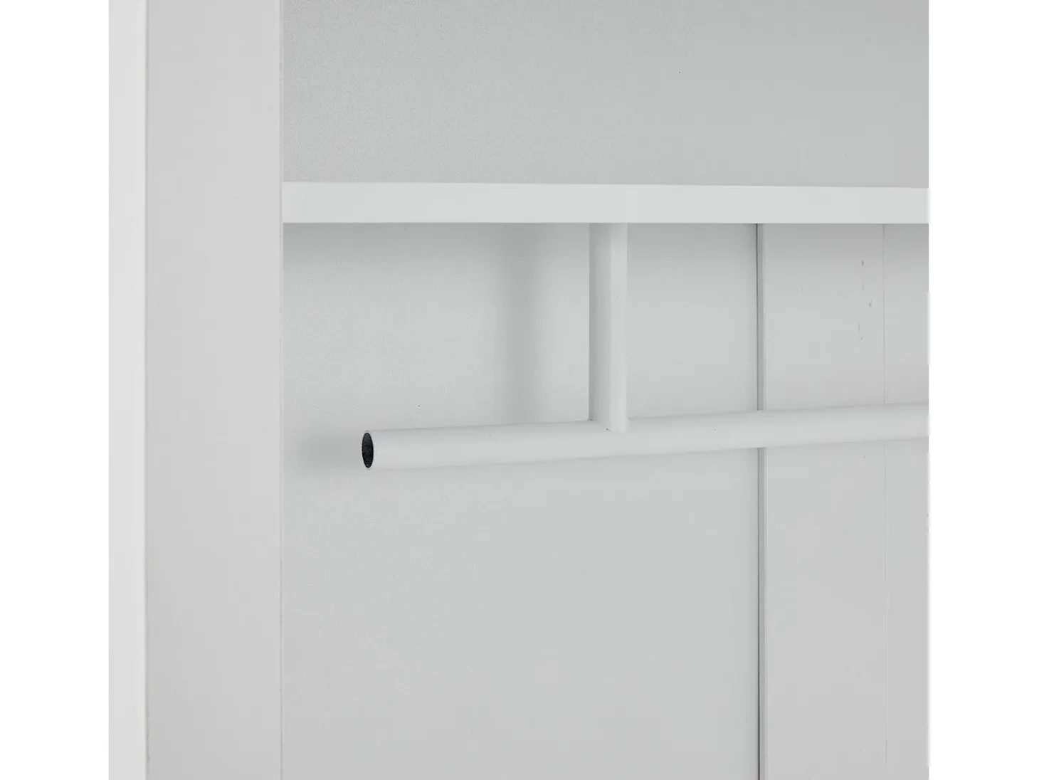 Perchero blanco con almacenamiento y estantes ajustables – Mueble de entrada compacto