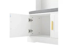 Perchero blanco con banco zapatero, 6 ganchos y espacio de almacenamiento - Mueble de entrada compacto