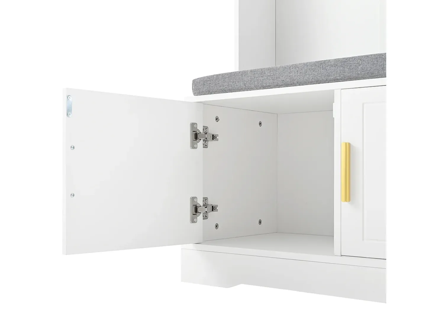 Perchero blanco con banco zapatero, 6 ganchos y espacio de almacenamiento - Mueble de entrada compacto