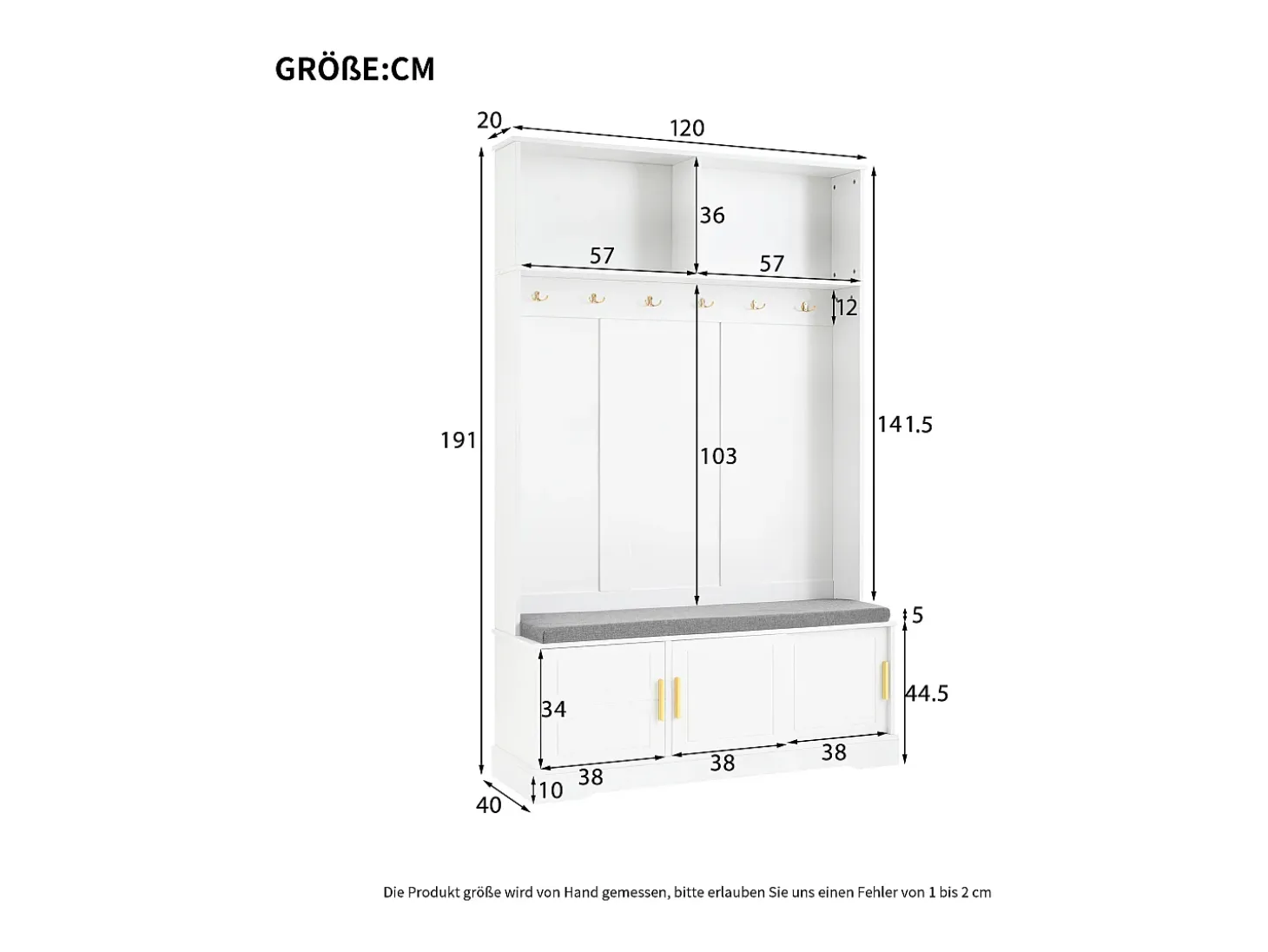 Perchero blanco con banco zapatero, 6 ganchos y espacio de almacenamiento - Mueble de entrada compacto