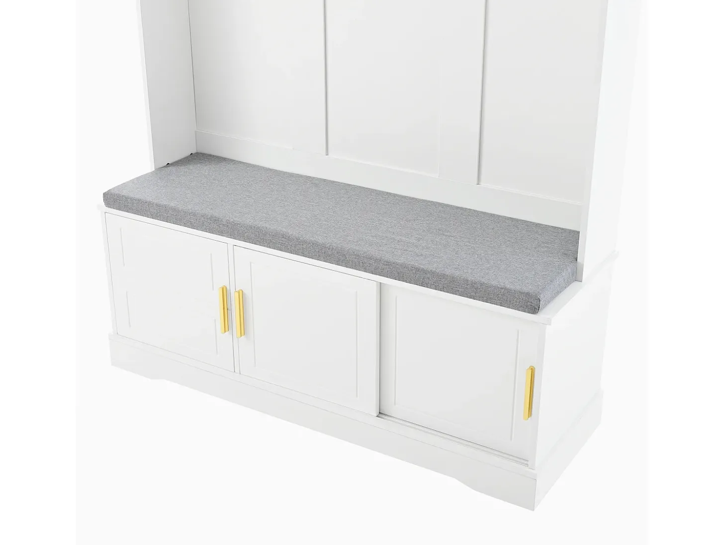 Perchero blanco con banco zapatero, 6 ganchos y espacio de almacenamiento - Mueble de entrada compacto