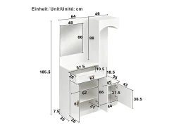 Perchero blanco con espejo, zapatero y banco - Mueble de recibidor 110x33x185,5 cm