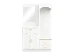 Perchero blanco con espejo, zapatero y banco - Mueble de recibidor 110x33x185,5 cm