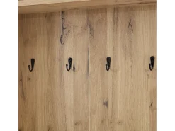 Perchero blanco y natural con ganchos y estantes de almacenamiento, 2 puertas – Para recibidores y pasillos