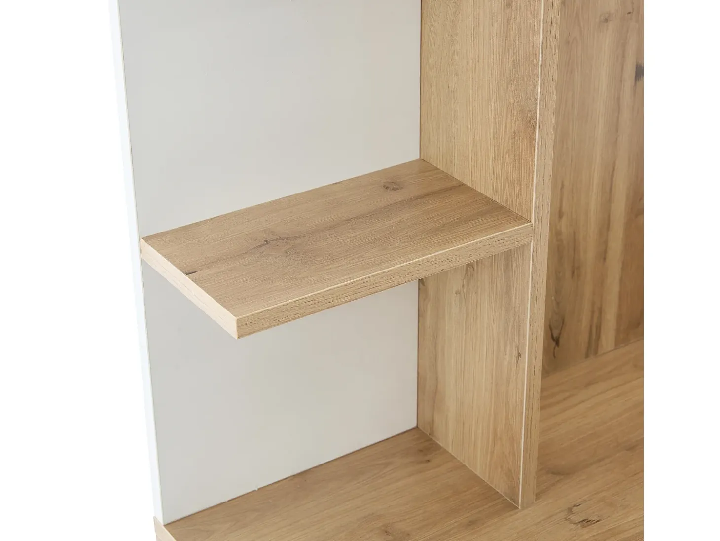 Perchero blanco y natural con ganchos y estantes de almacenamiento, 2 puertas – Para recibidores y pasillos