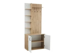 Perchero blanco y natural con ganchos y estantes de almacenamiento, 2 puertas – Para recibidores y pasillos