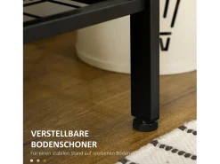 Perchero con banco y 9 ganchos, metal y madera, diseño industrial, color nogal (100x40x185 cm)
