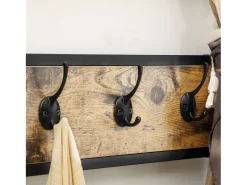 Perchero con banco y 9 ganchos, metal y madera, diseño industrial, color nogal (100x40x185 cm)