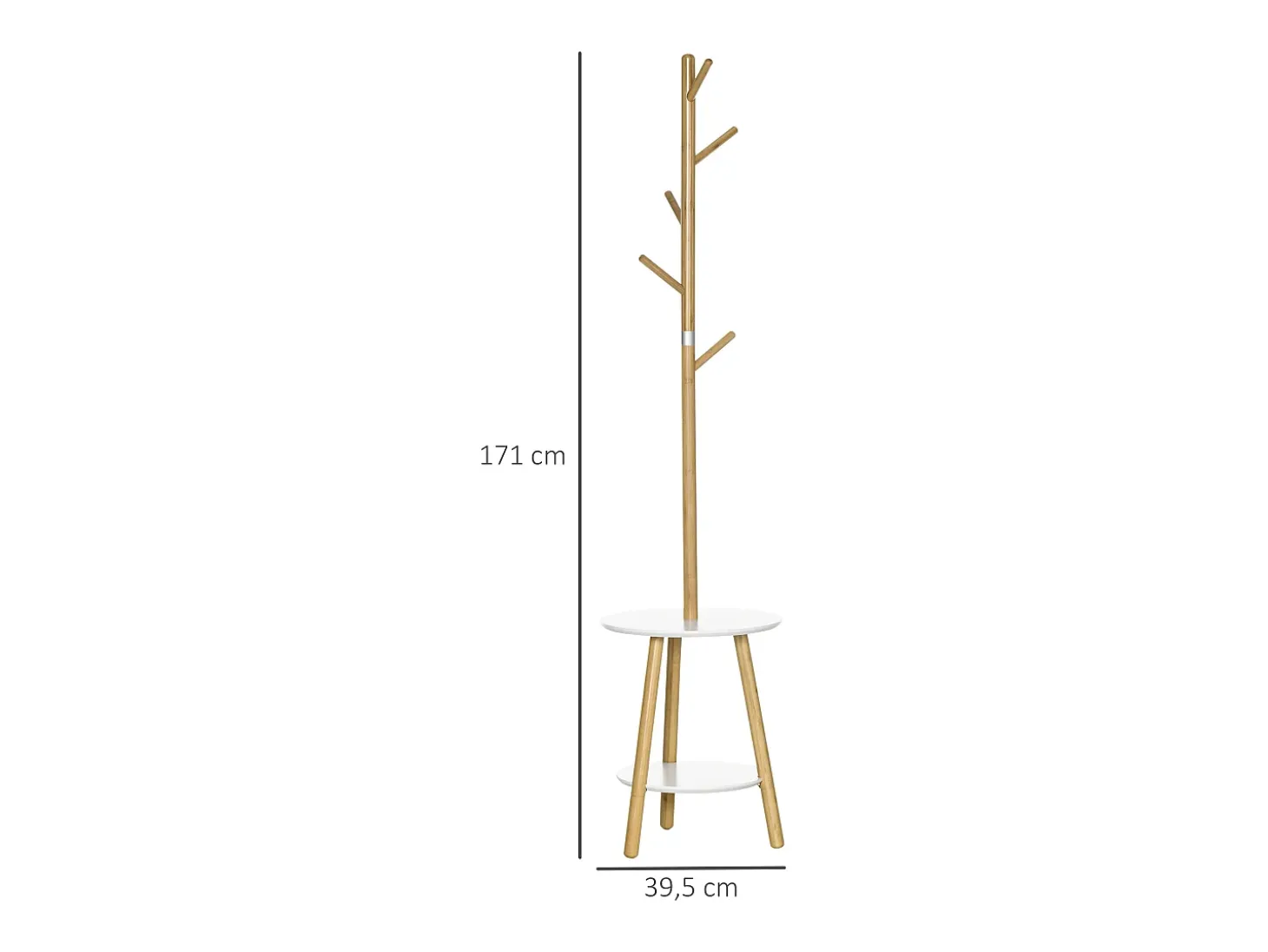 Perchero con mesa auxiliar, madera, blanco y natural (39,5x39,5x171 cm)